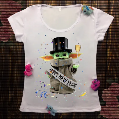 Жіноча футболка з принтом - Yoda - Happy new year