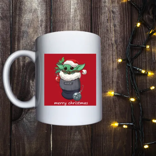 Чашка з принтом - Baby yoda - merry christmas