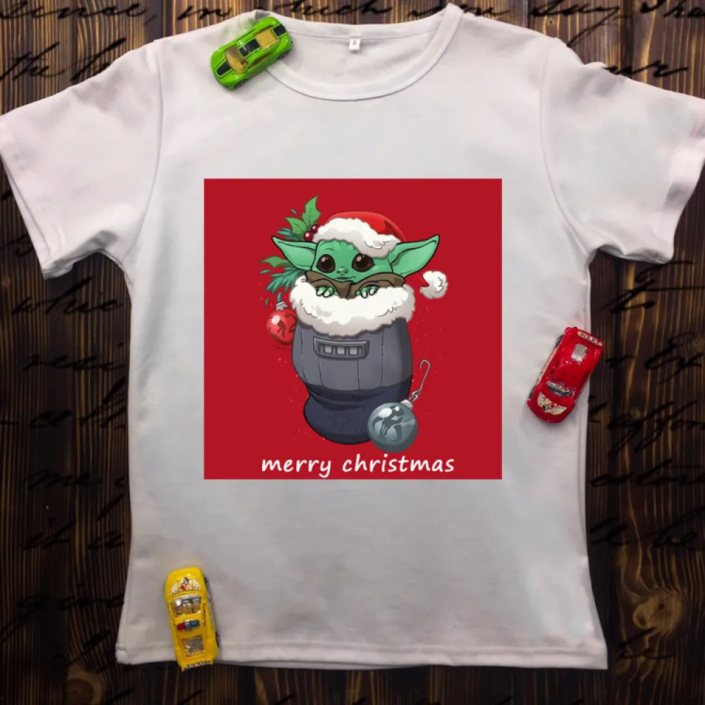 Чоловіча футболка з принтом - Baby yoda - merry christmas