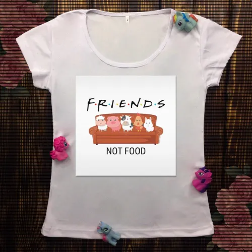 Жіноча футболка з принтом - Friends not food