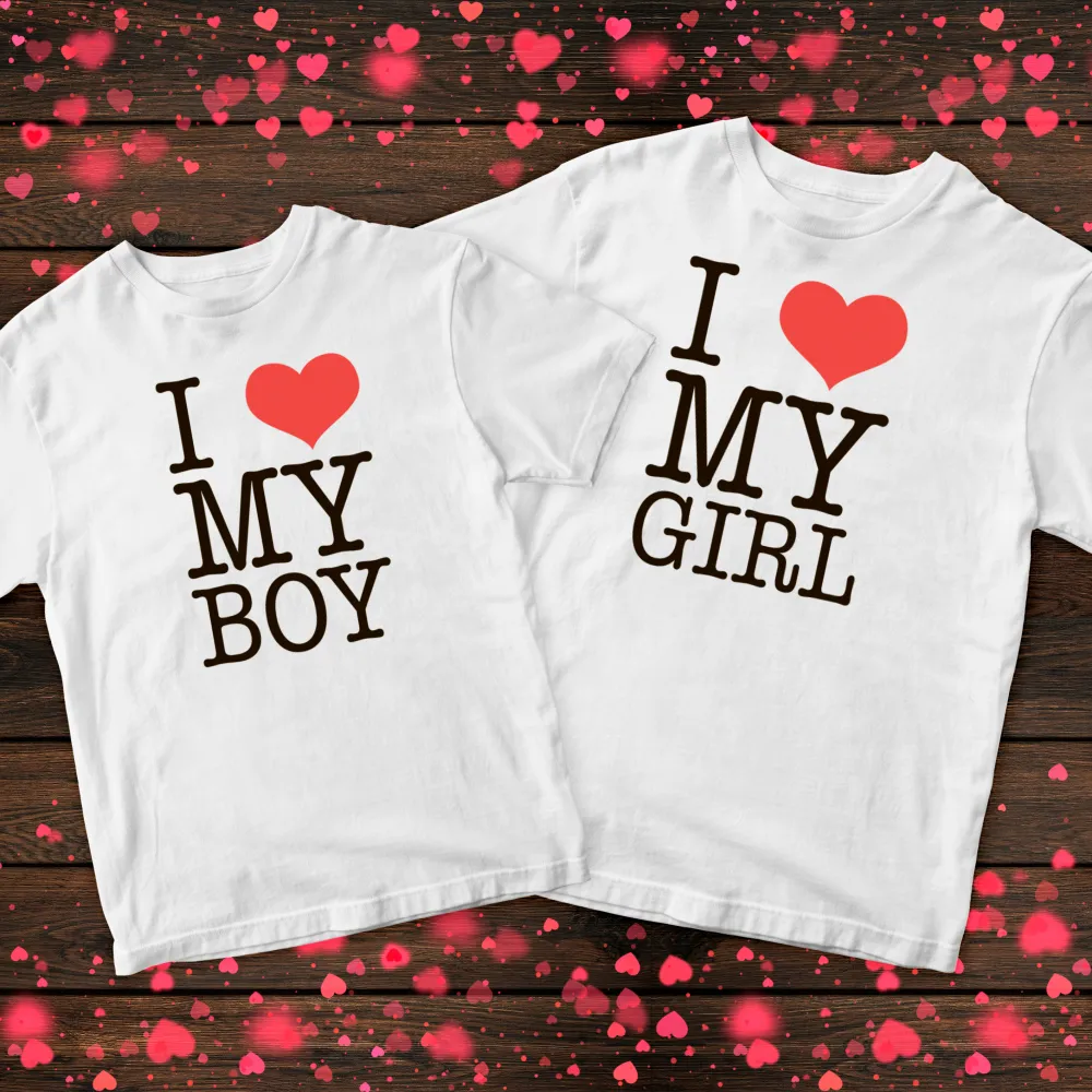Парні футболки з принтом - I love my boy/girl