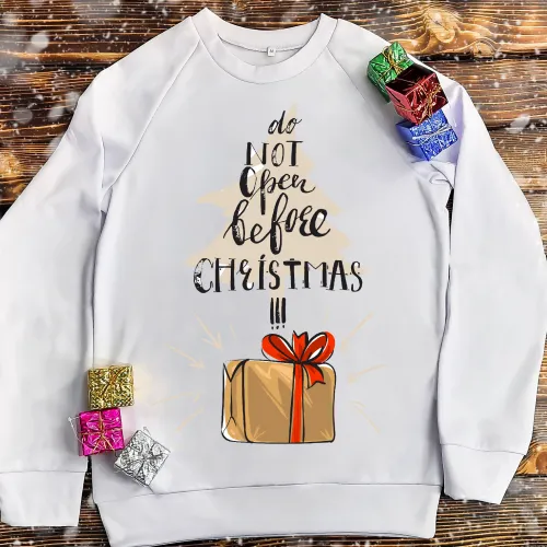 Світшот з принтом - Don`t open before Cristmas