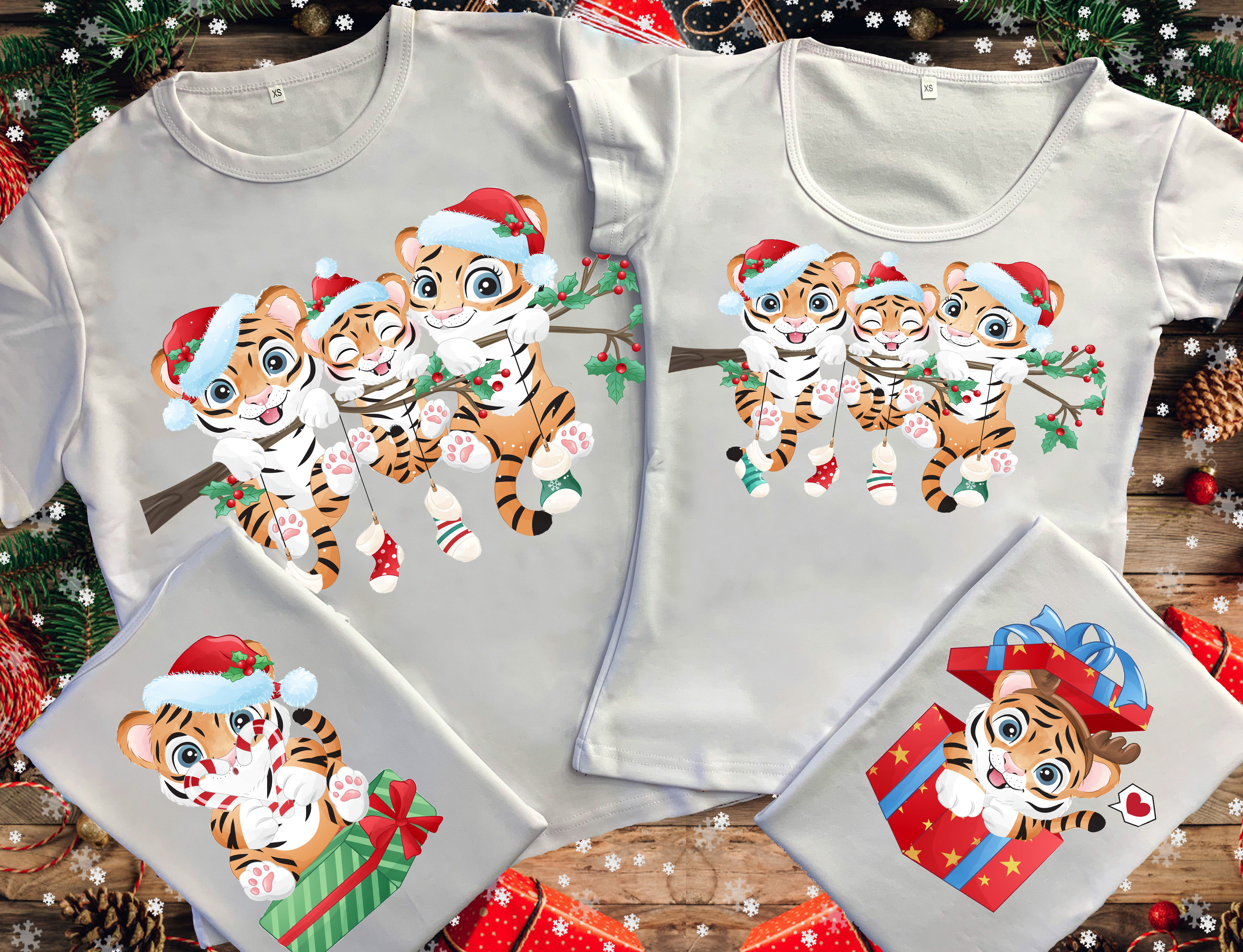 Сімейні футболки з принтом - Сім'я тигрів